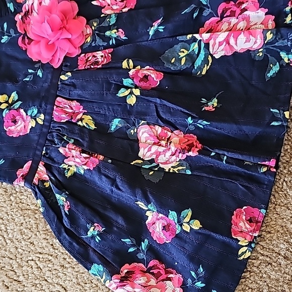 Zunie Girl Navy Floral Knee Length Pleated Dress - Picture 3 of 6